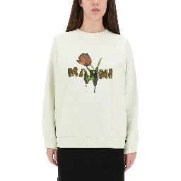 WHITE COTTON SWEATSHIRT WITH TULIP PRINT
