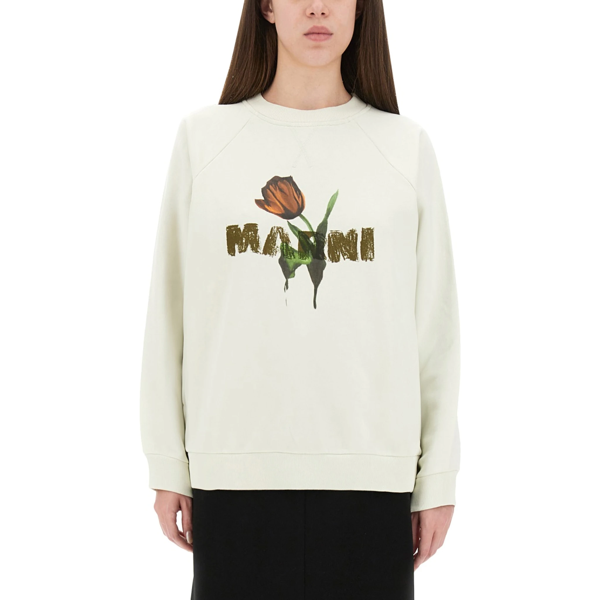 WHITE COTTON SWEATSHIRT WITH TULIP PRINT