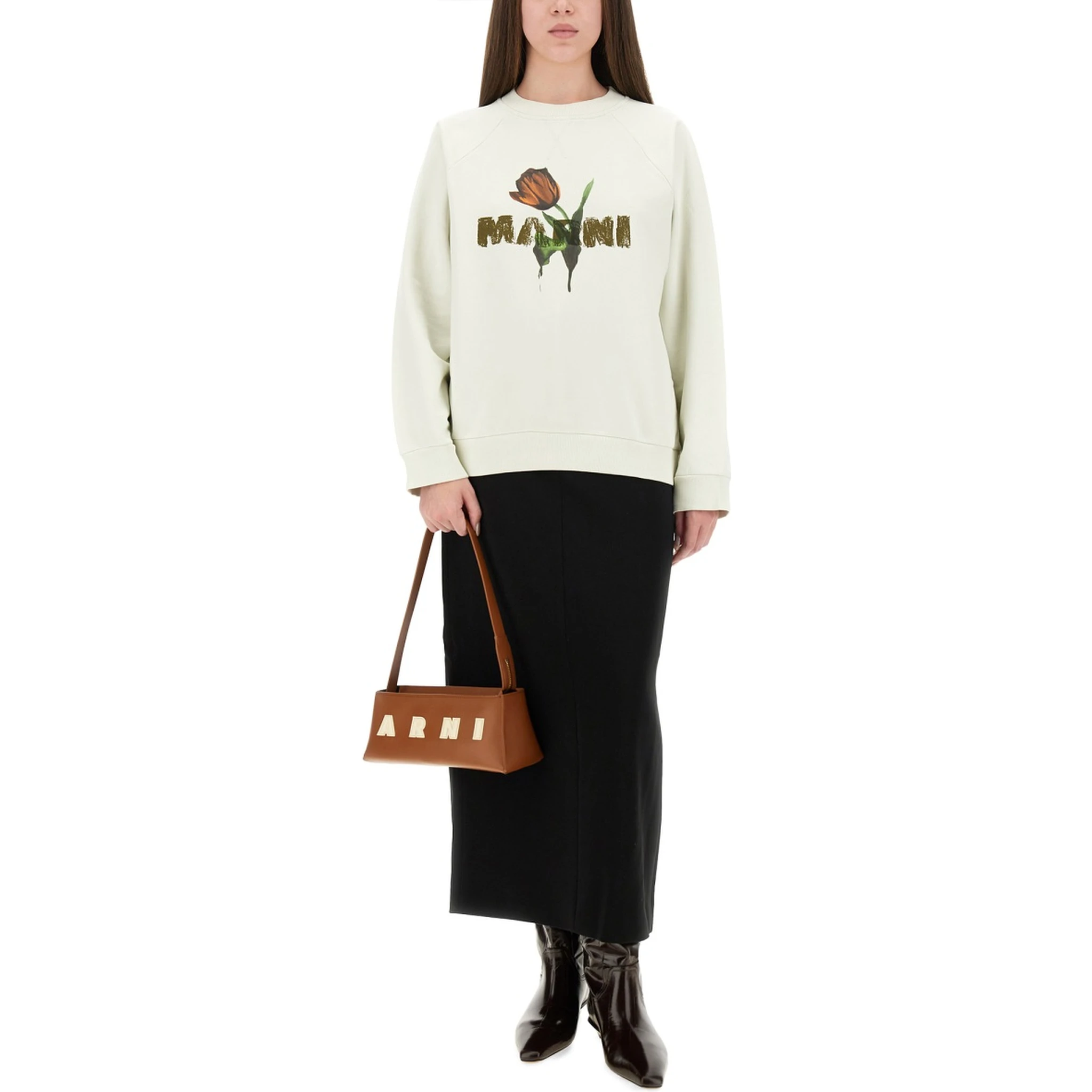WHITE COTTON SWEATSHIRT WITH TULIP PRINT
