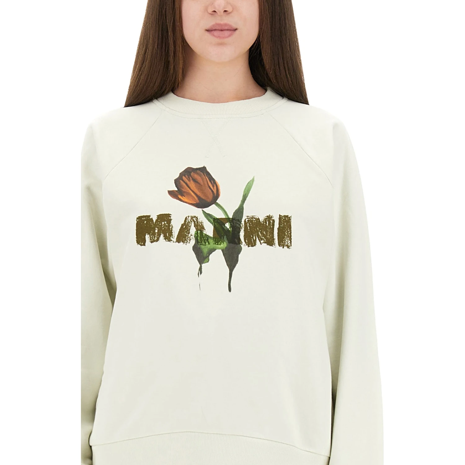 WHITE COTTON SWEATSHIRT WITH TULIP PRINT