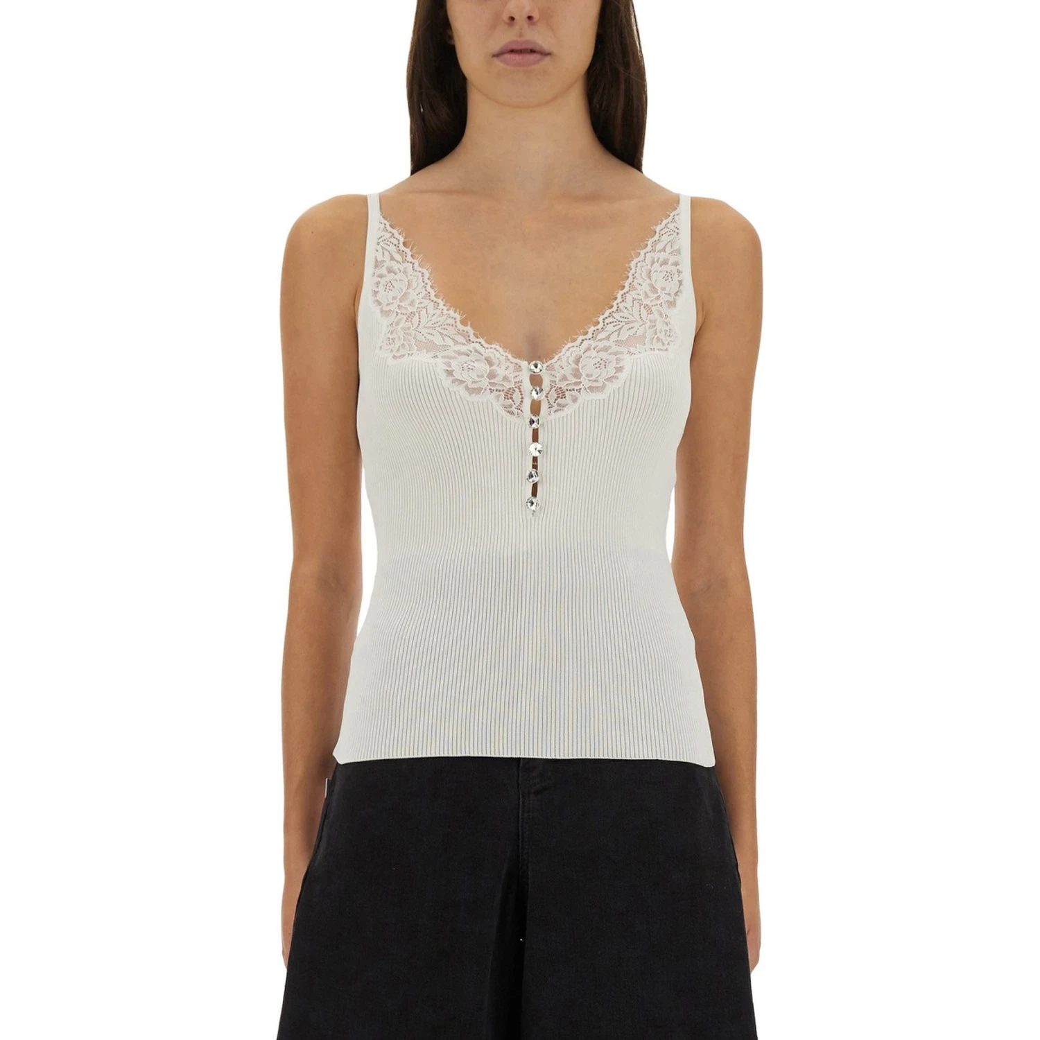 RIBBED KNIT TOP WITH LACE
