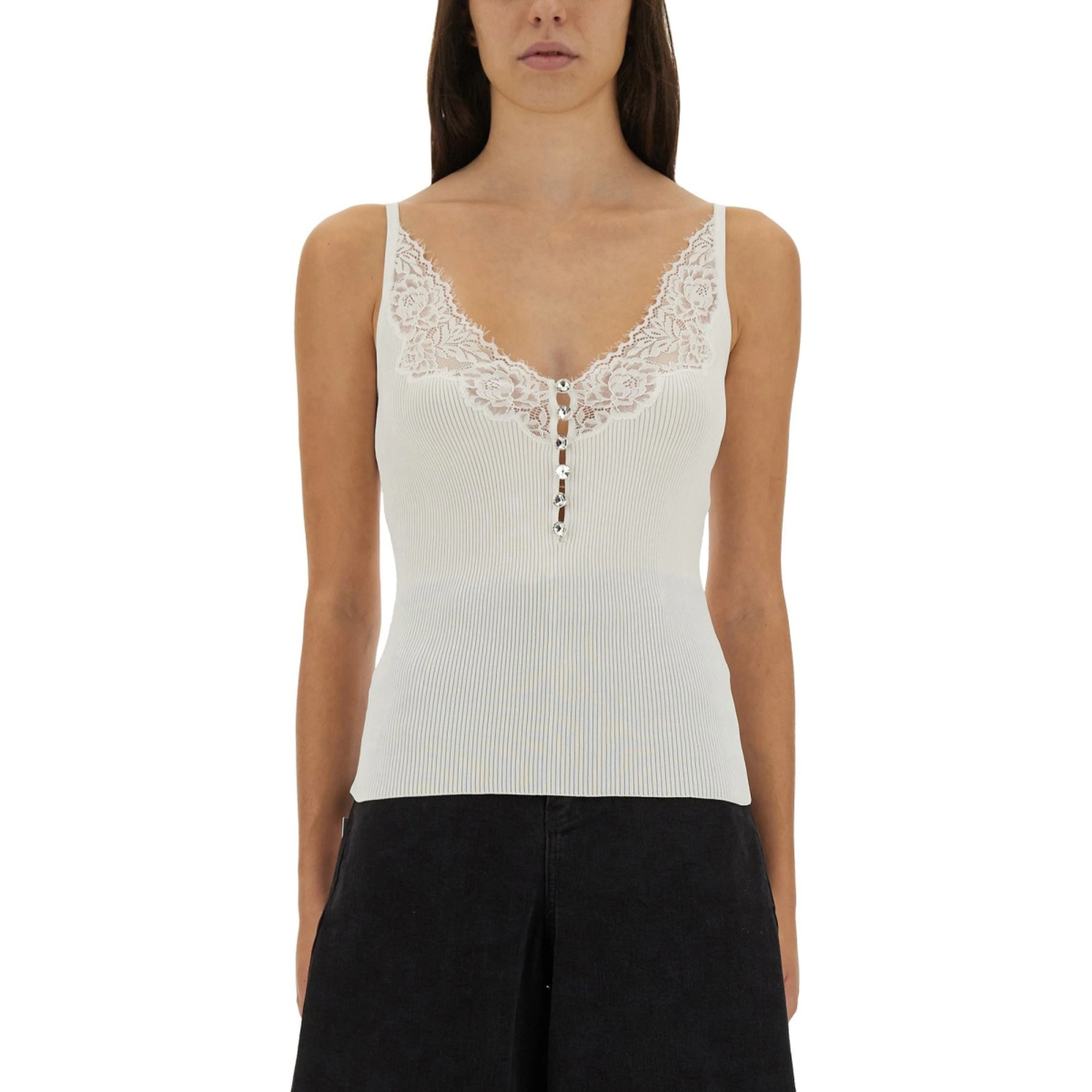 RIBBED KNIT TOP WITH LACE
