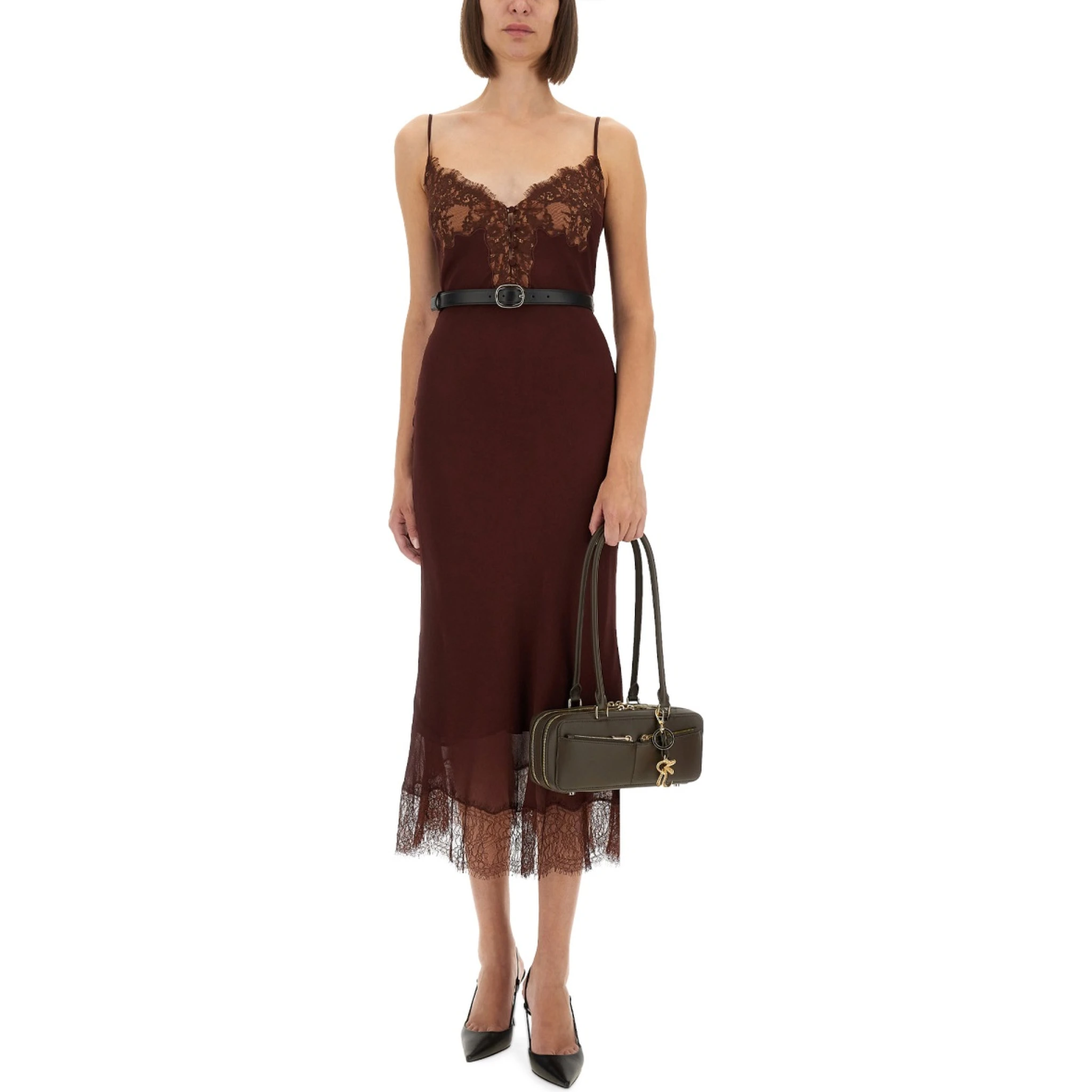 MIDI DRESS WITH LACE INSERTS
