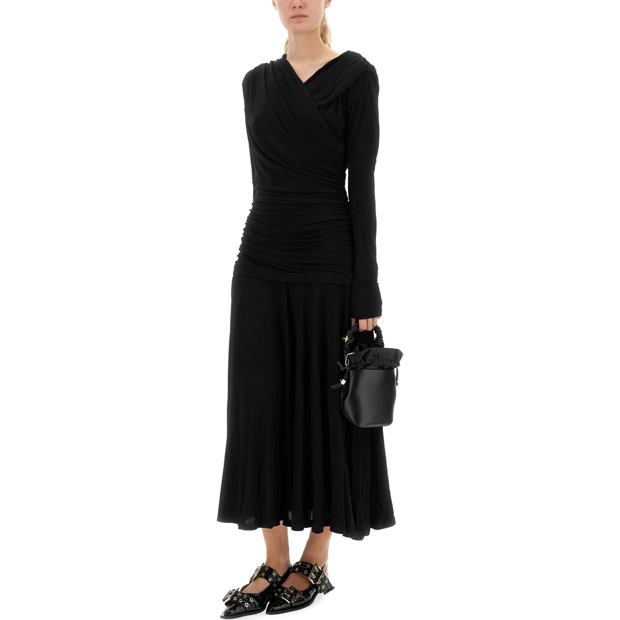 GATHERED MIDI DRESS