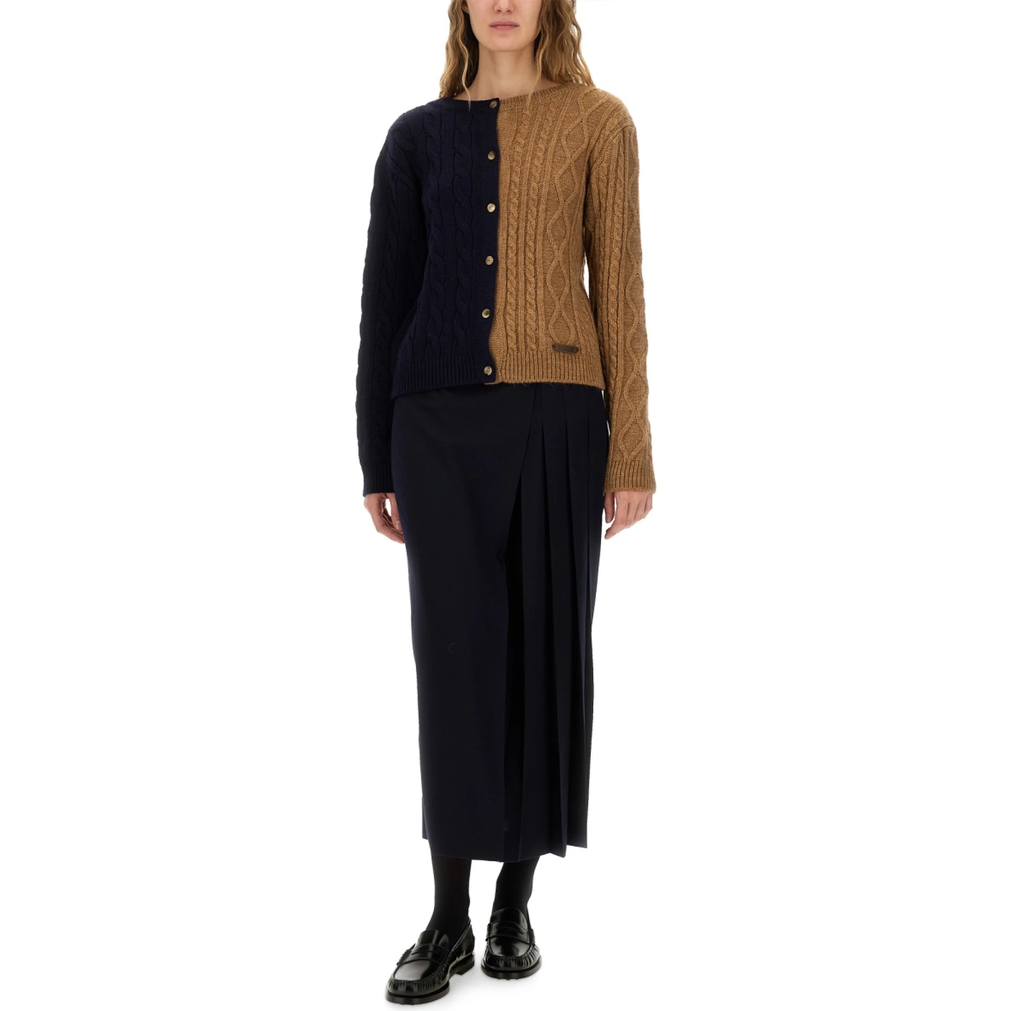 TWO-TONE ALPACA BLEND CARDIGAN