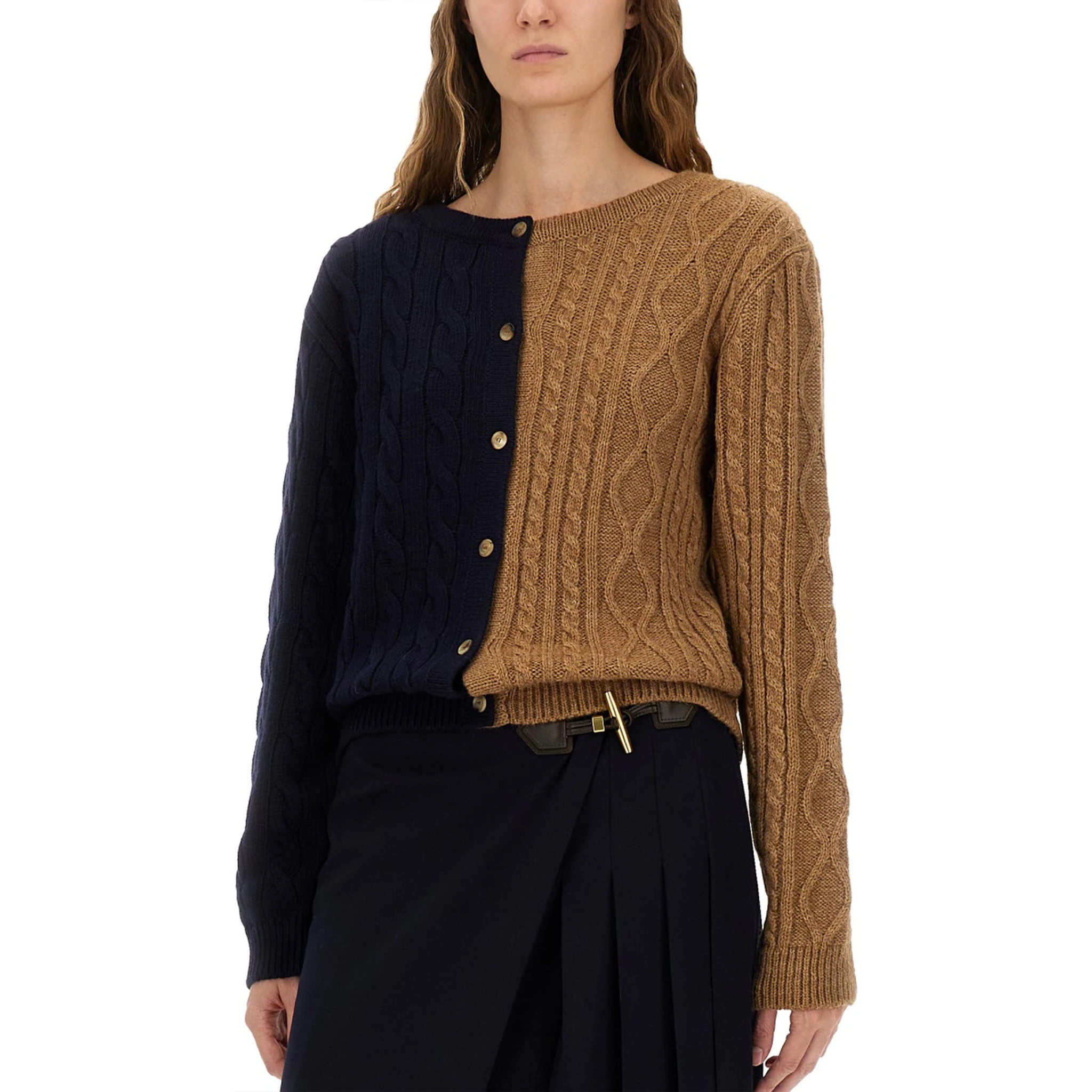 TWO-TONE ALPACA BLEND CARDIGAN