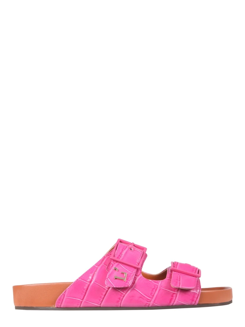 SANDALS WITH COCONUT PRINT LEATHER