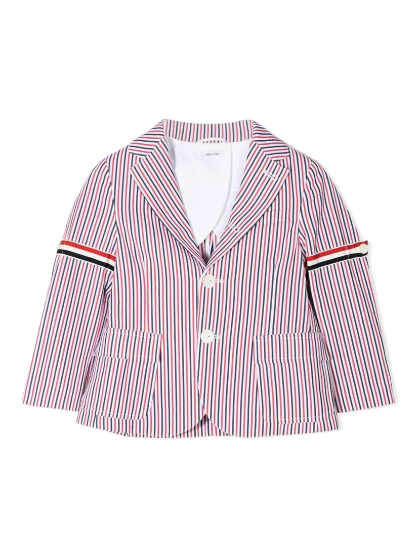 PATCH POCKET SPORT COAT W/ RWB ARMBANDS IN SEERSUCKER STRIPE