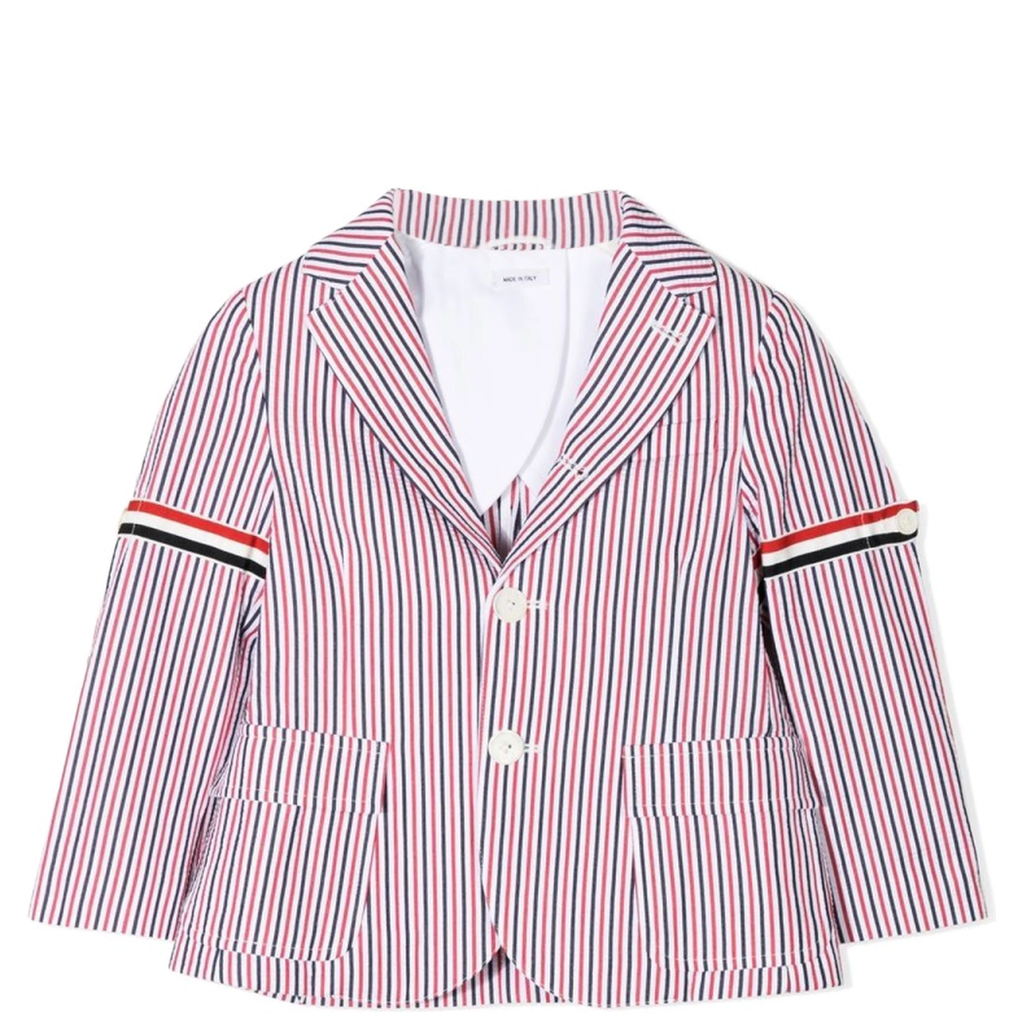PATCH POCKET SPORT COAT W/ RWB ARMBANDS IN SEERSUCKER STRIPE