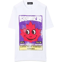 FRONT LOGO AND LEAF PRINT T-SHIRT