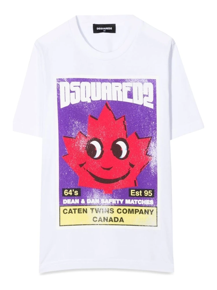 FRONT LOGO AND LEAF PRINT T-SHIRT
