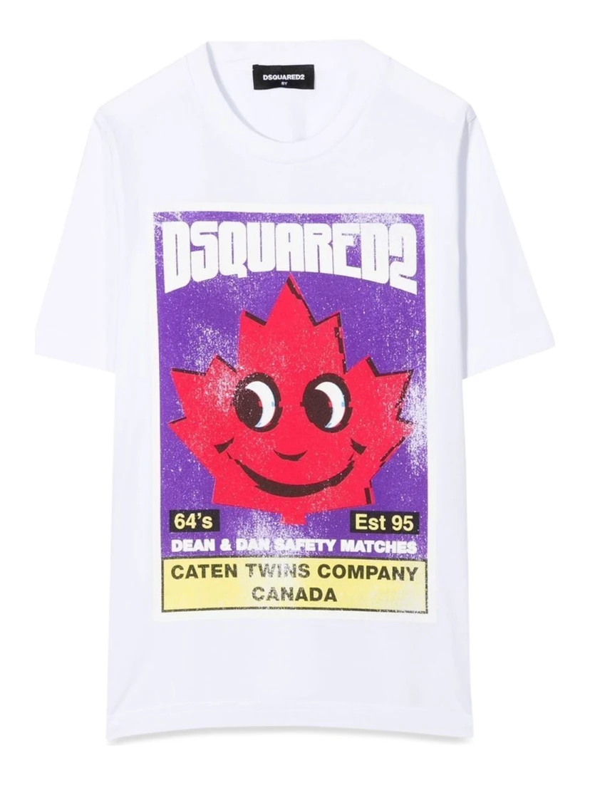 FRONT LOGO AND LEAF PRINT T-SHIRT