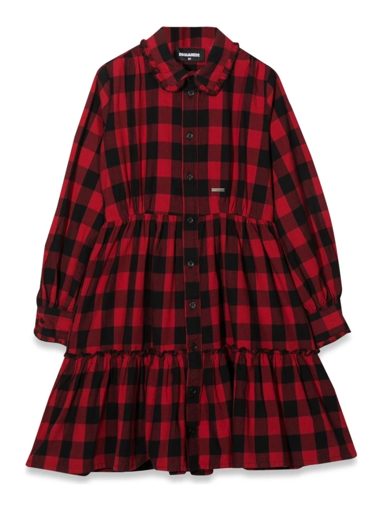 ABITO QUADRI CON BOTTONI E COLLETTO