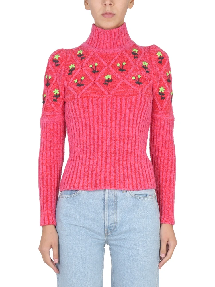 JERSEY WITH FLORAL EMBROIDERY