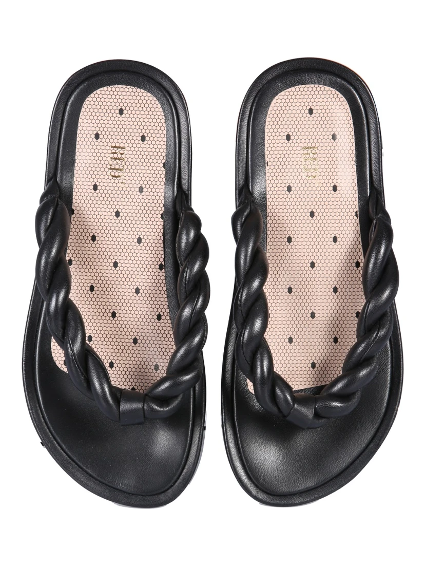 LEATHER SLIDE SANDALS