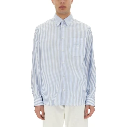 قميص مخطط مع حشوة مطبوعة من الحرير