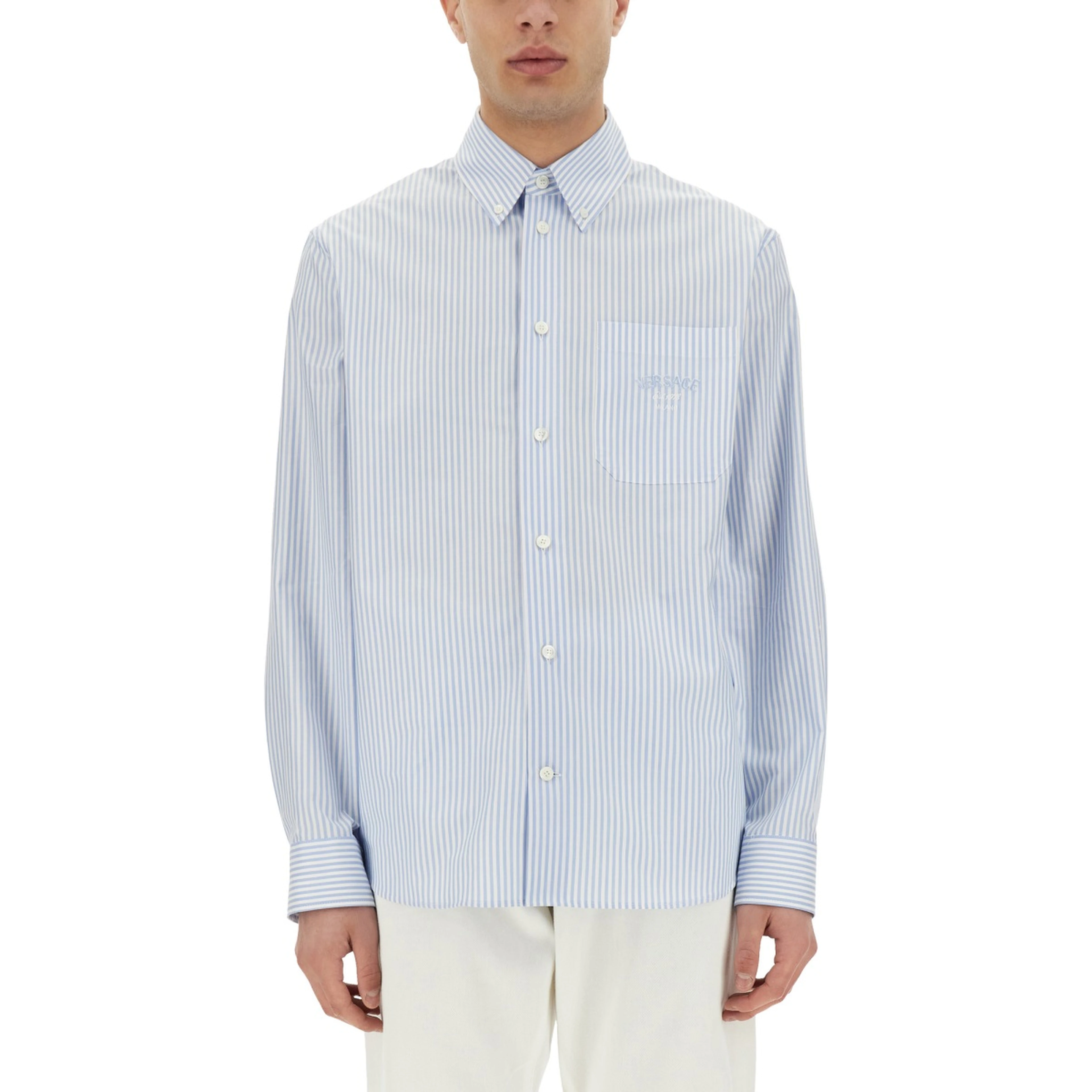 STRIPED SHIRT WITH SILK PRINTED INSERT