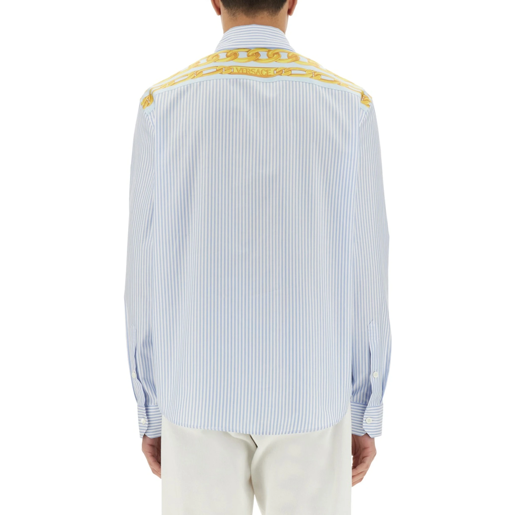 قميص مخطط مع حشوة مطبوعة من الحرير