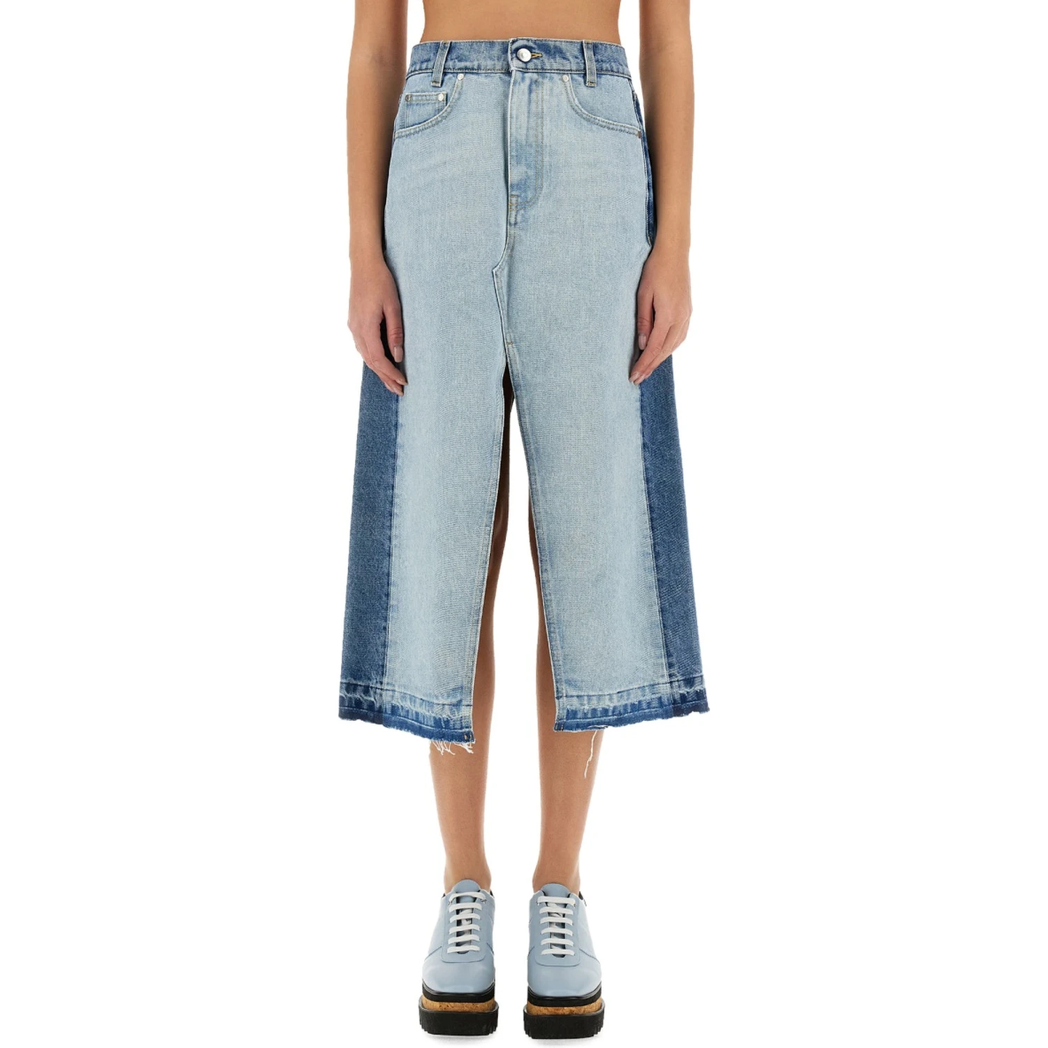 DENIM SKIRT WITH CONTRASTING PANEL