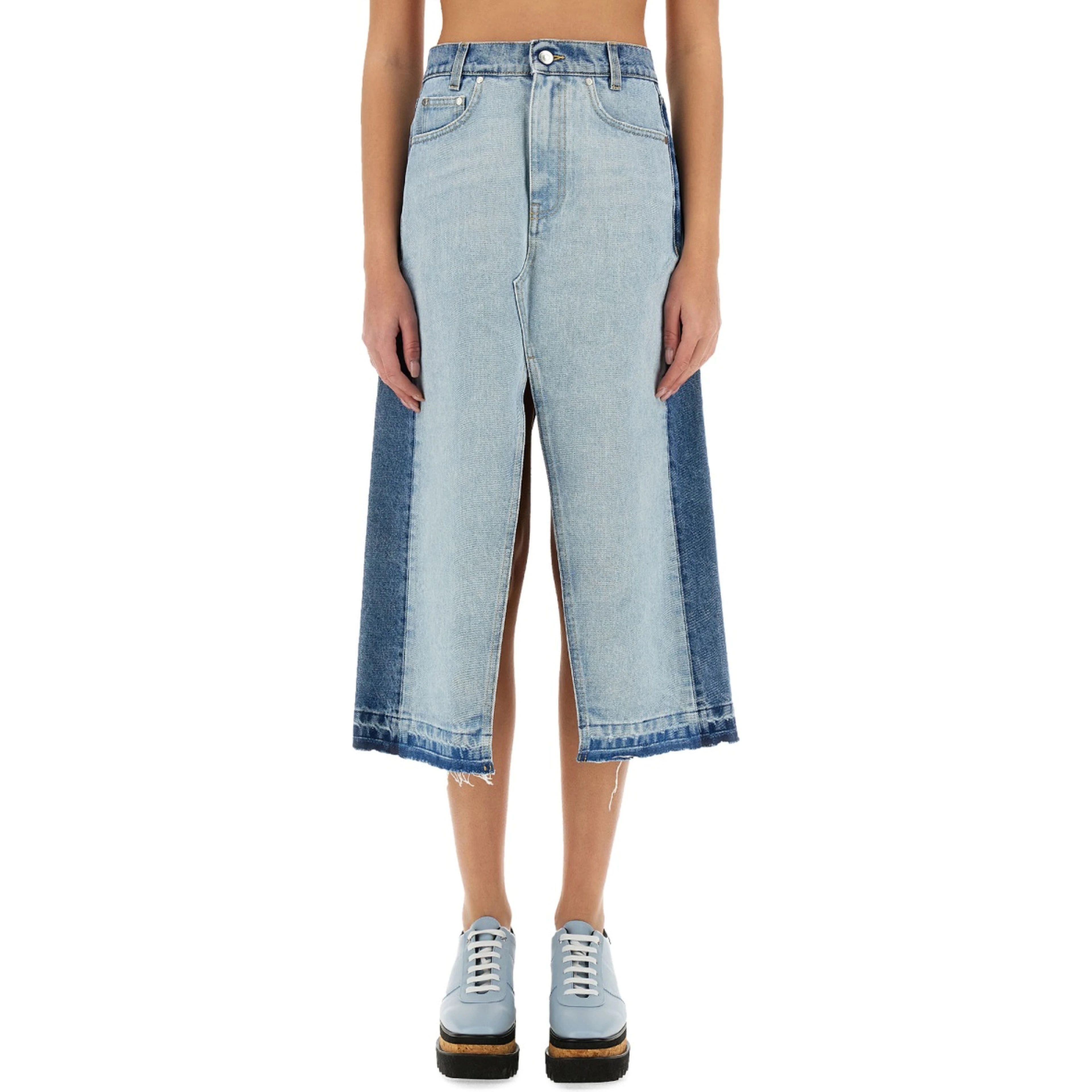 DENIM SKIRT WITH CONTRASTING PANEL
