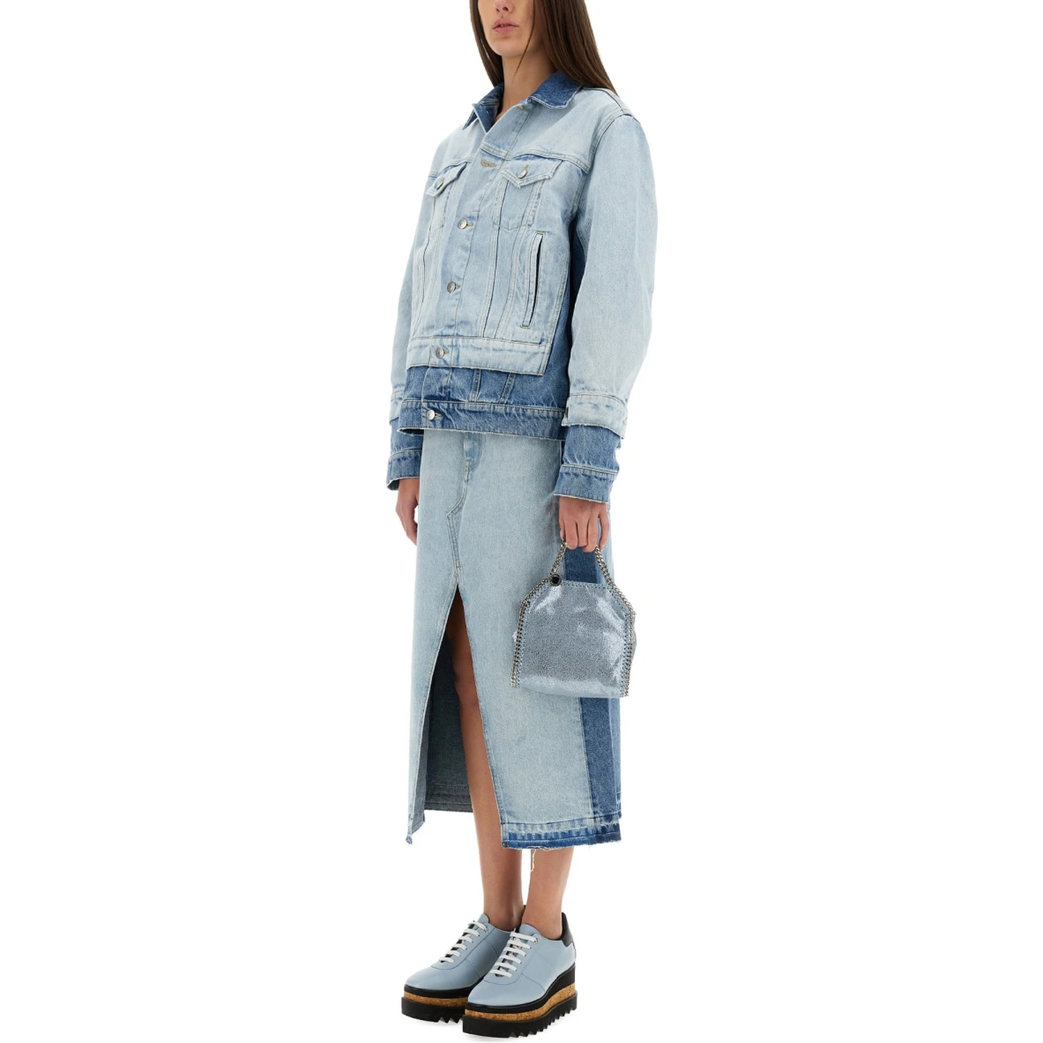 DENIM SKIRT WITH CONTRASTING PANEL