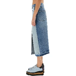 DENIM SKIRT WITH CONTRASTING PANEL