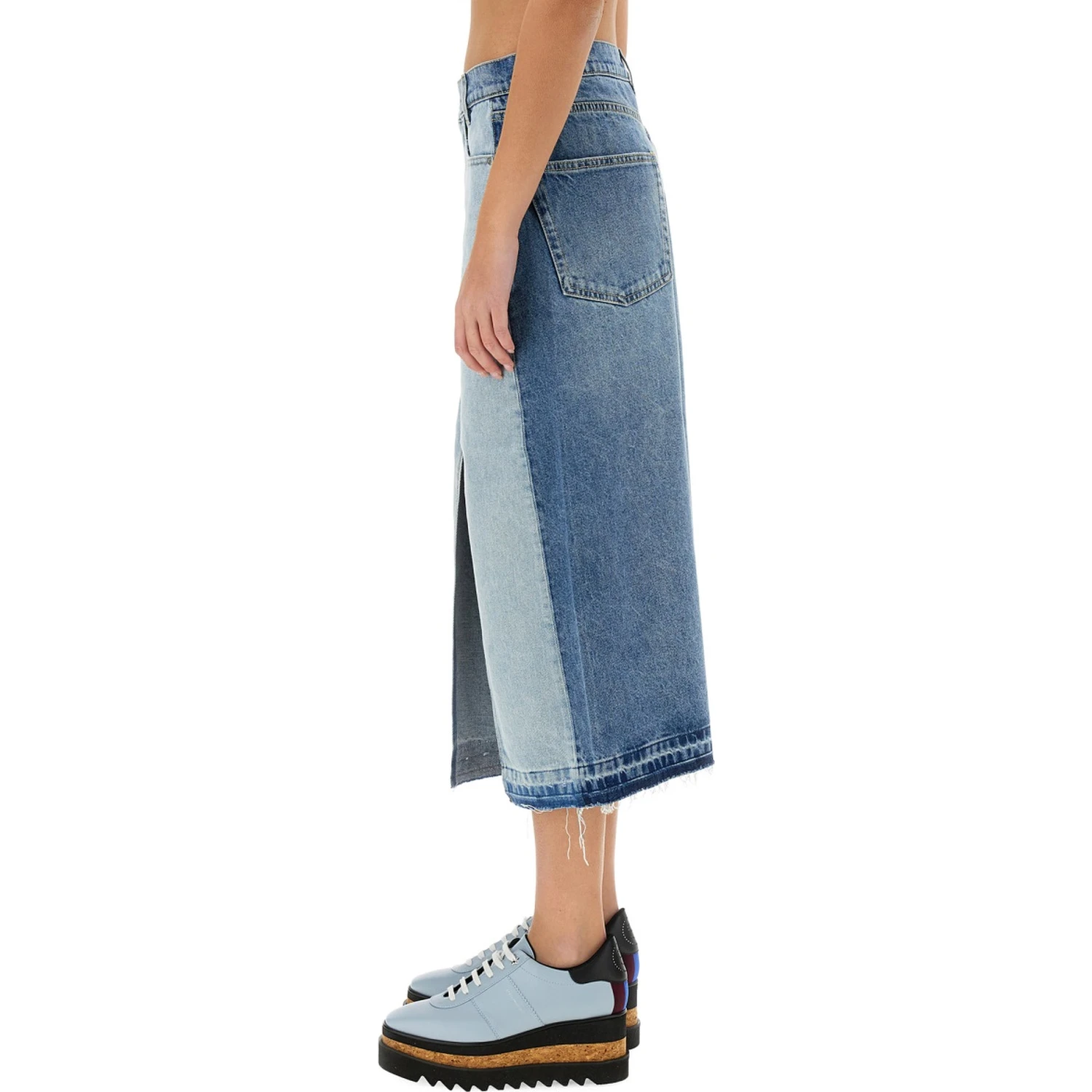DENIM SKIRT WITH CONTRASTING PANEL