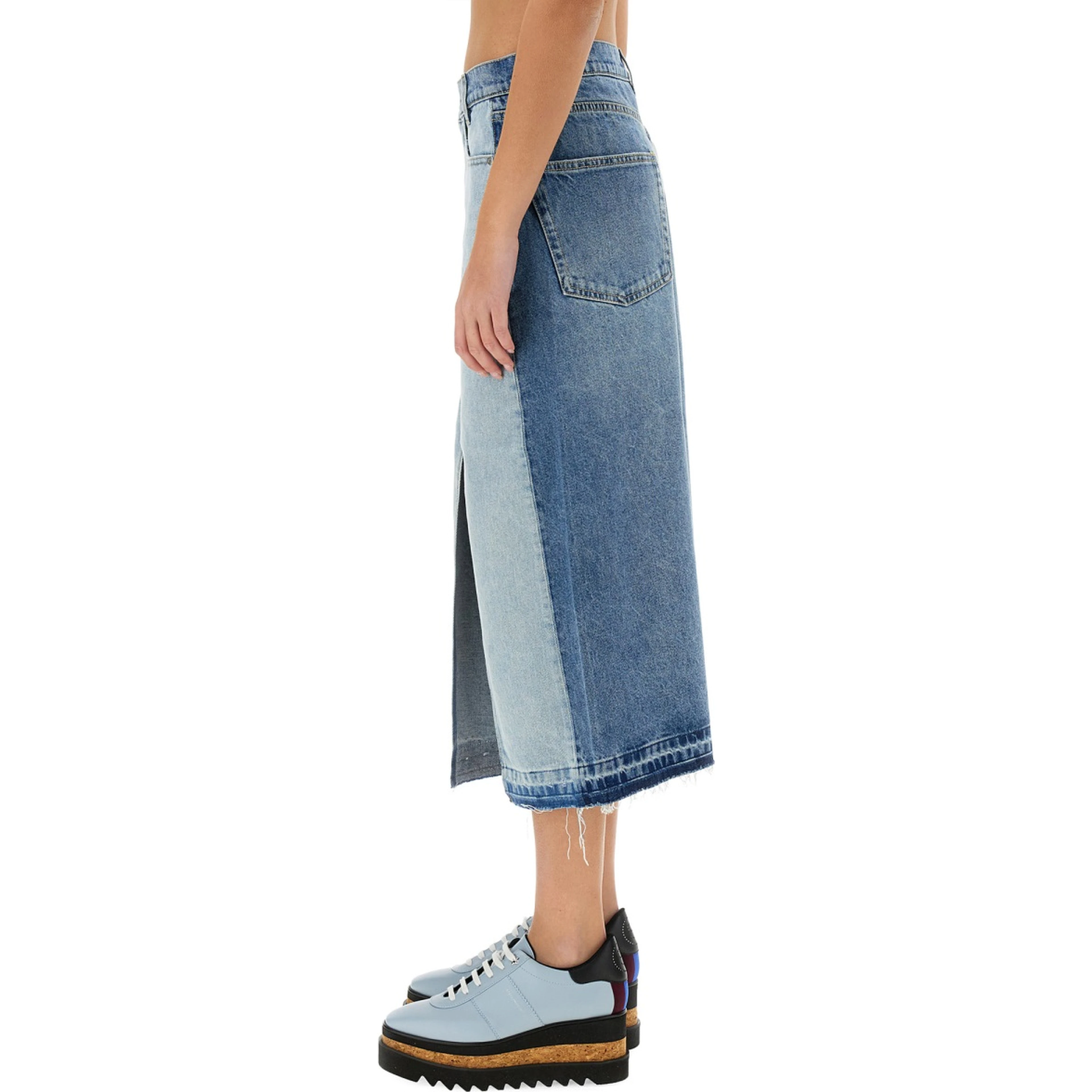 DENIM SKIRT WITH CONTRASTING PANEL