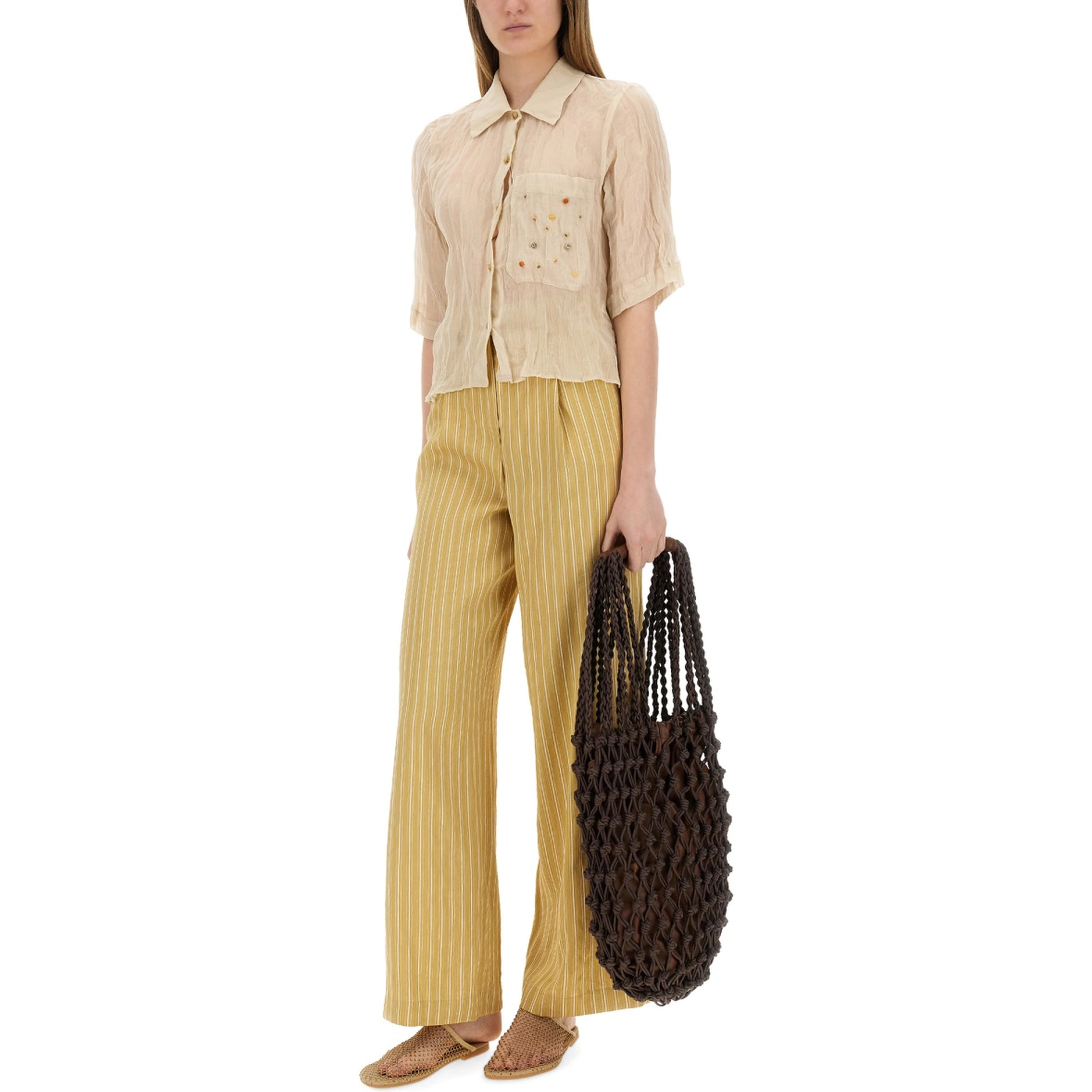 STRIPED SATIN TAILORED PANTS