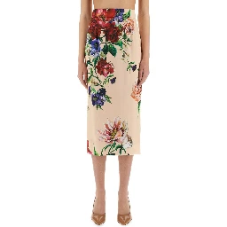 FLOWER PRINT SATIN MIDI PENCIL SKIRT