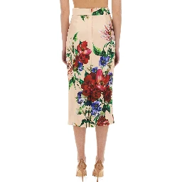 FLOWER PRINT SATIN MIDI PENCIL SKIRT