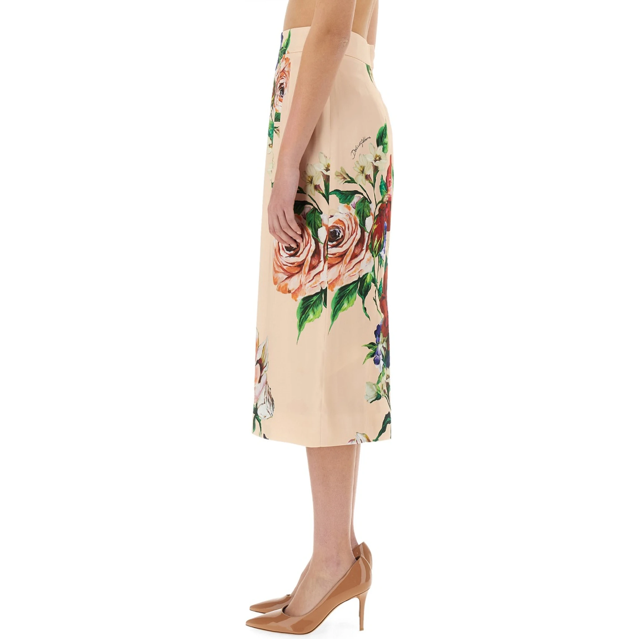 FLOWER PRINT SATIN MIDI PENCIL SKIRT