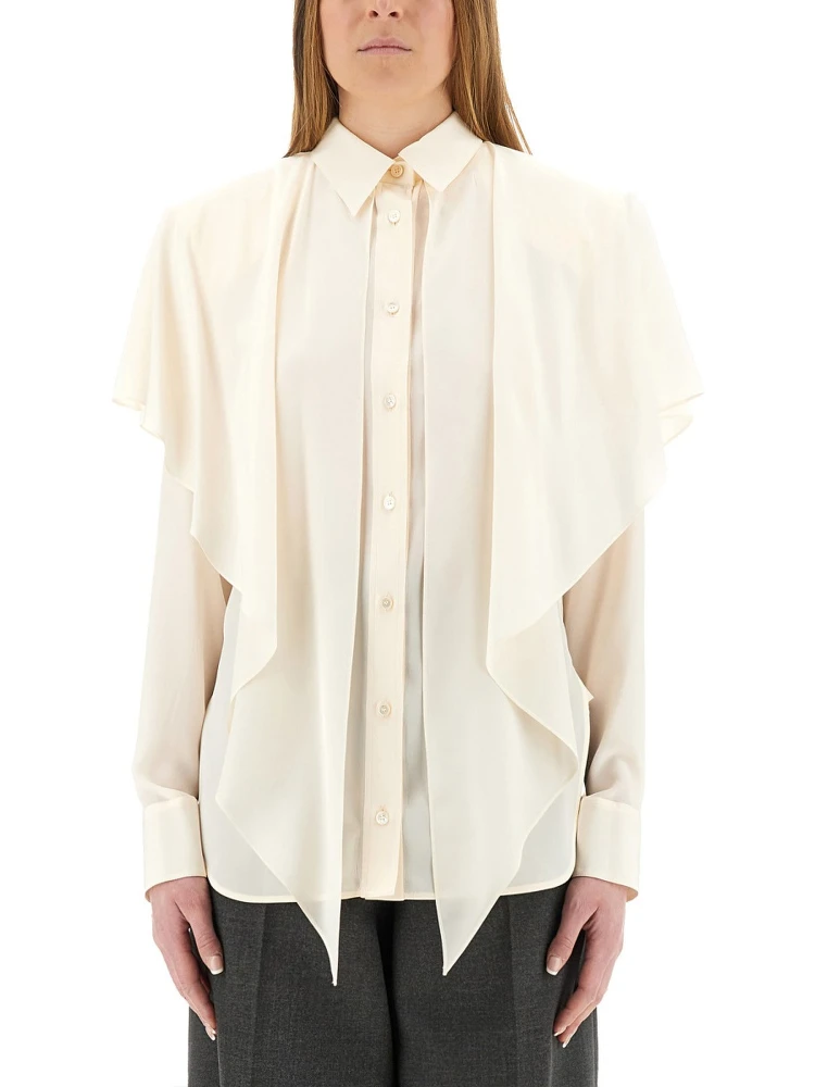 SEMI-TRANSPARENT SHIRT WITH LAYERED PANEL