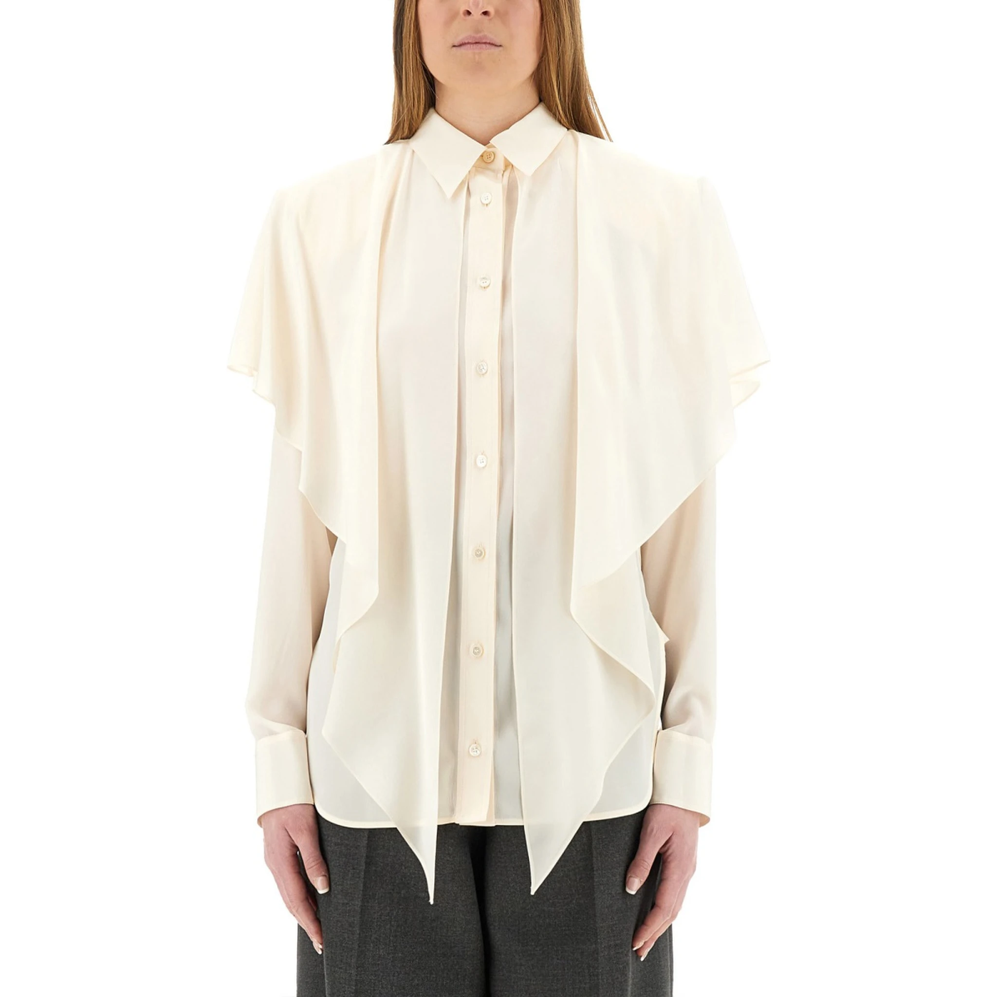 SEMI-TRANSPARENT SHIRT WITH LAYERED PANEL