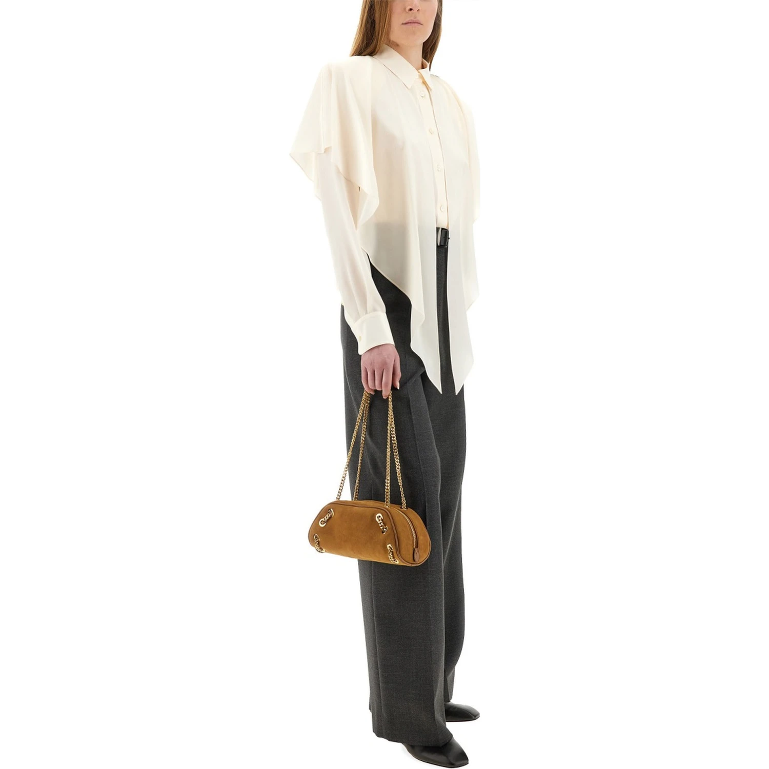 SEMI-TRANSPARENT SHIRT WITH LAYERED PANEL