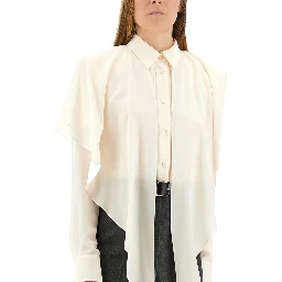 SEMI-TRANSPARENT SHIRT WITH LAYERED PANEL