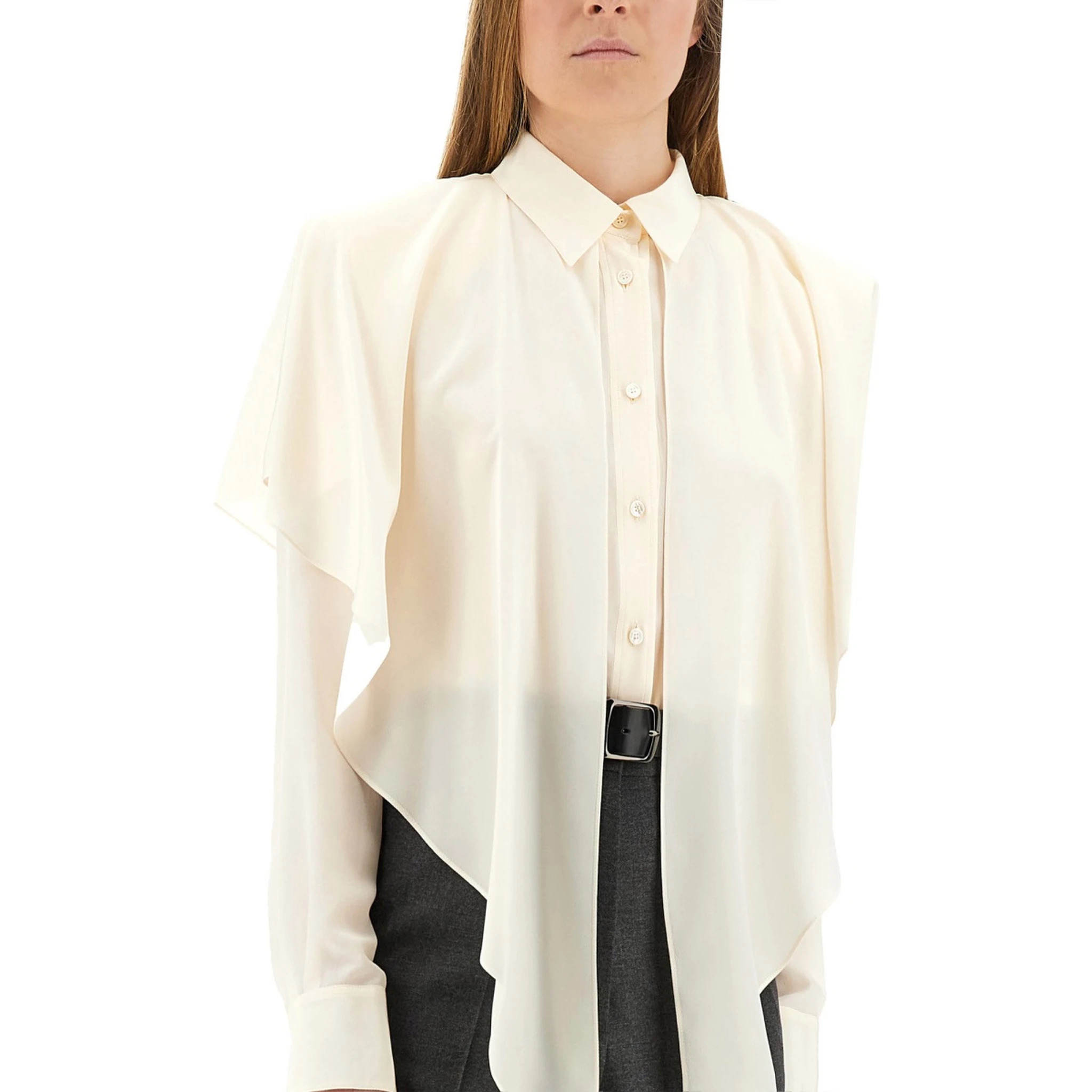 SEMI-TRANSPARENT SHIRT WITH LAYERED PANEL