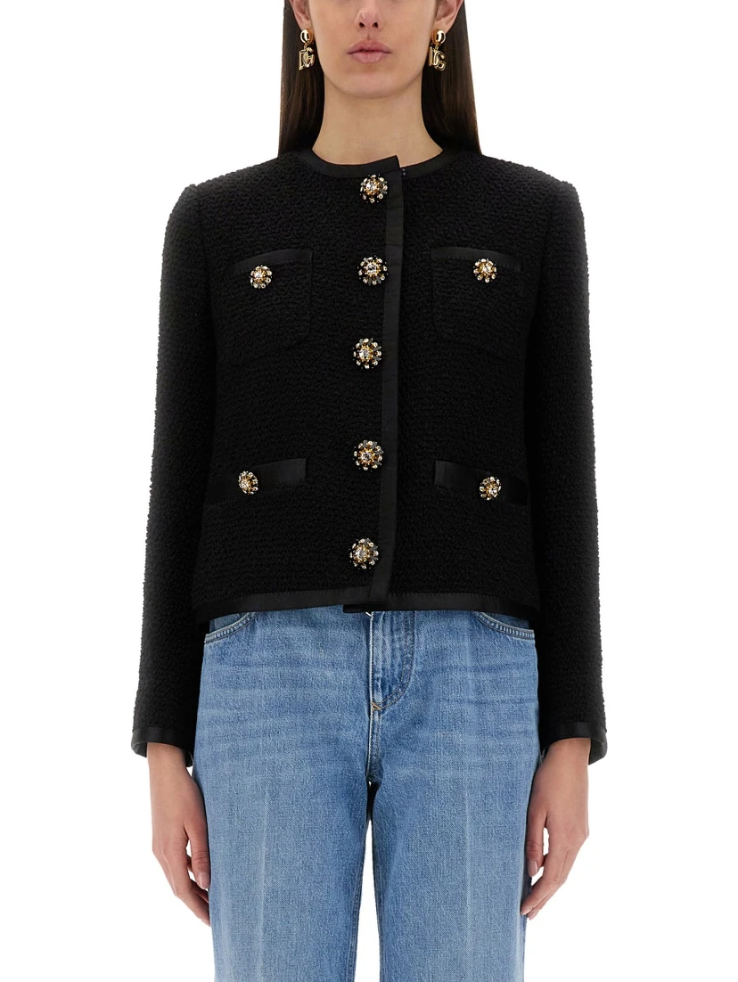 SINGLE-BREASTED TWEED BOUCLÉ SHORT JACKET