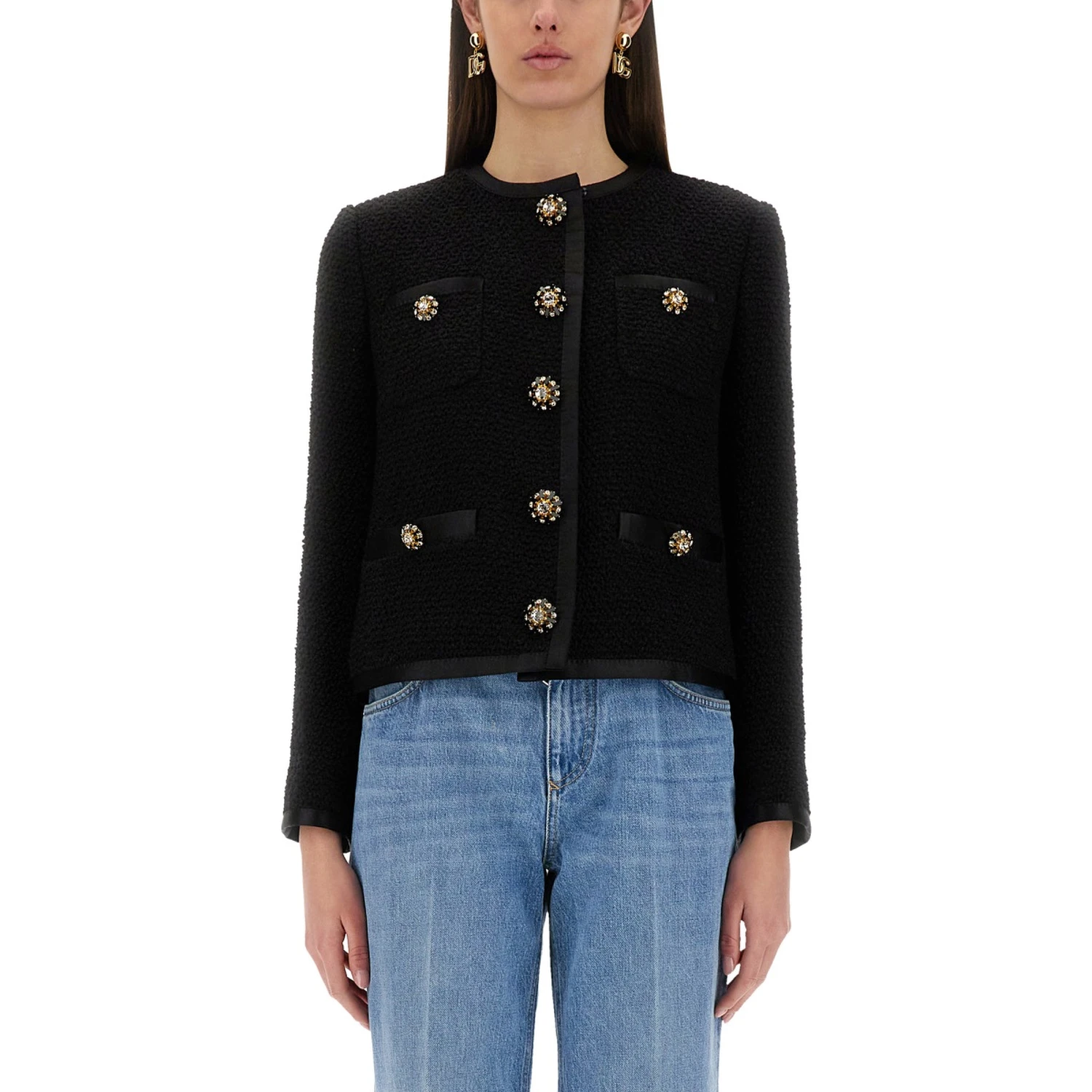 SINGLE-BREASTED TWEED BOUCLÉ SHORT JACKET