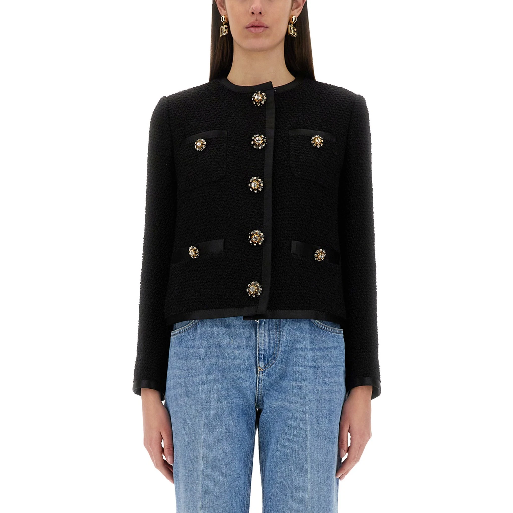 SINGLE-BREASTED TWEED BOUCLÉ SHORT JACKET