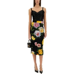 PEONY AND ROSE PRINT CHARMEUSE LONGUETTE SKIRT