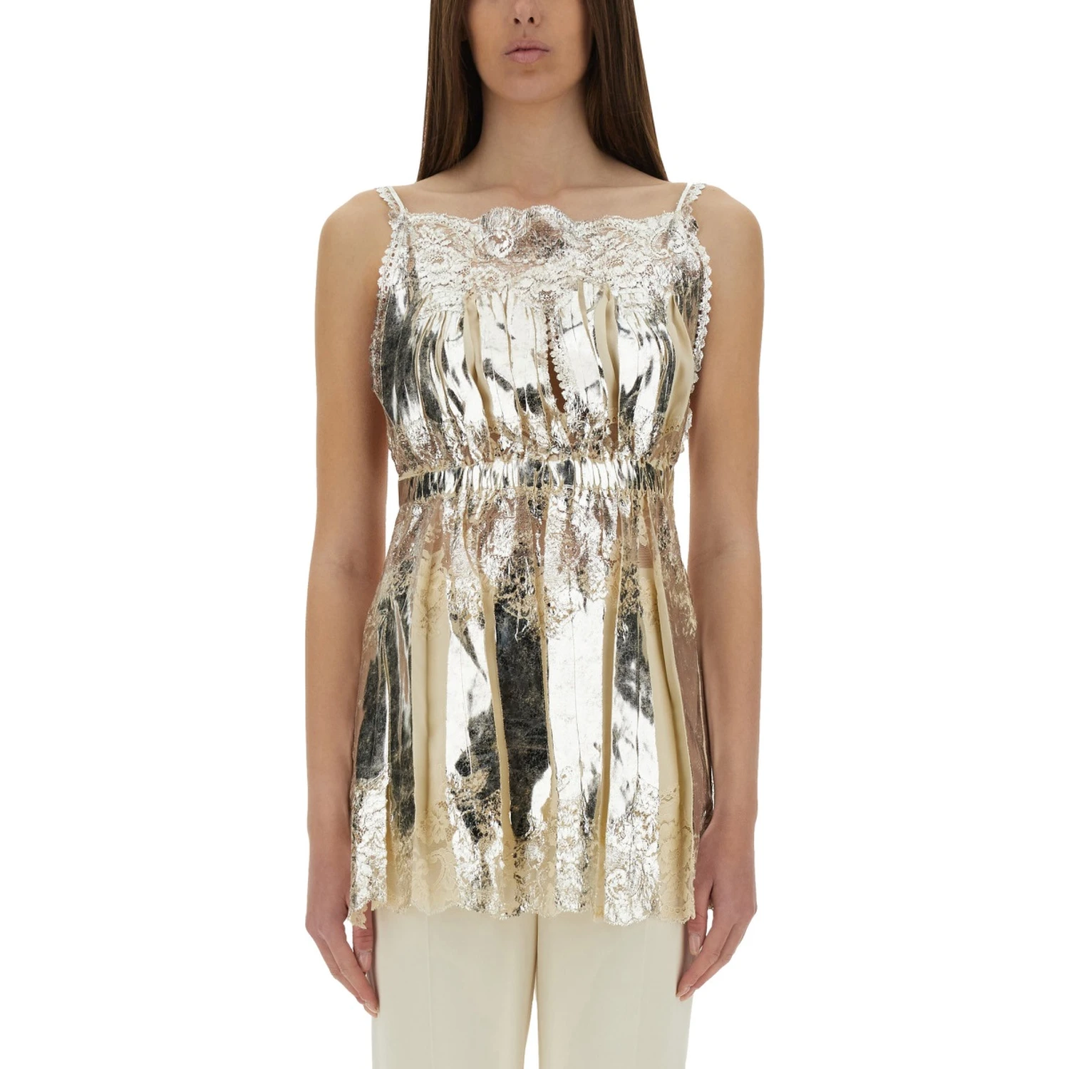 LAMINATED PLEATED SATIN TOP