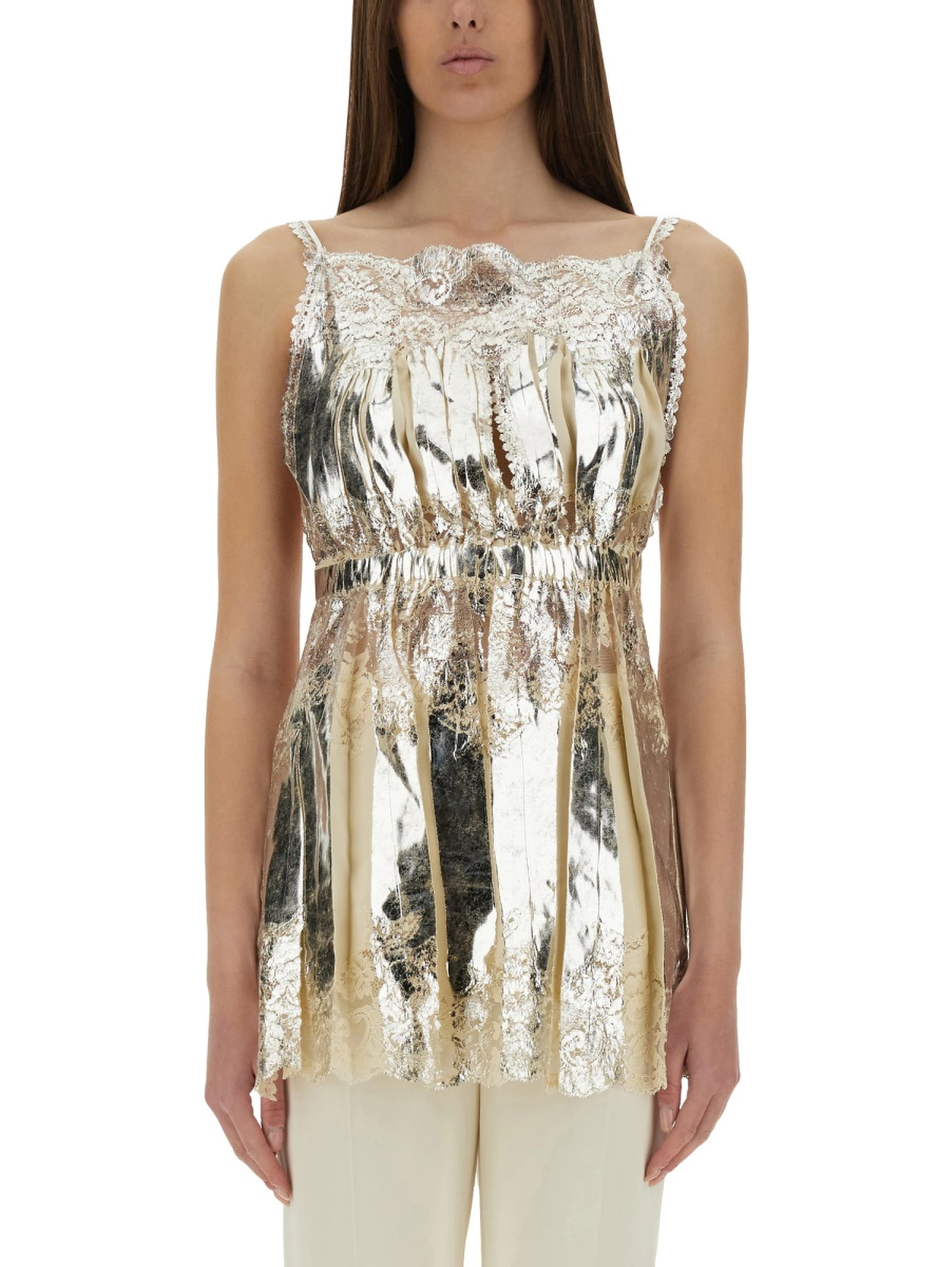 LAMINATED PLEATED SATIN TOP