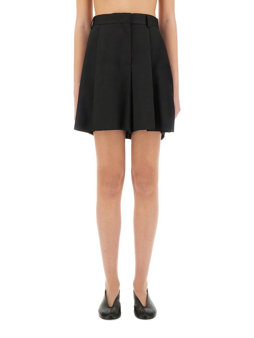 ASYMMETRICAL WOOL SHORTS