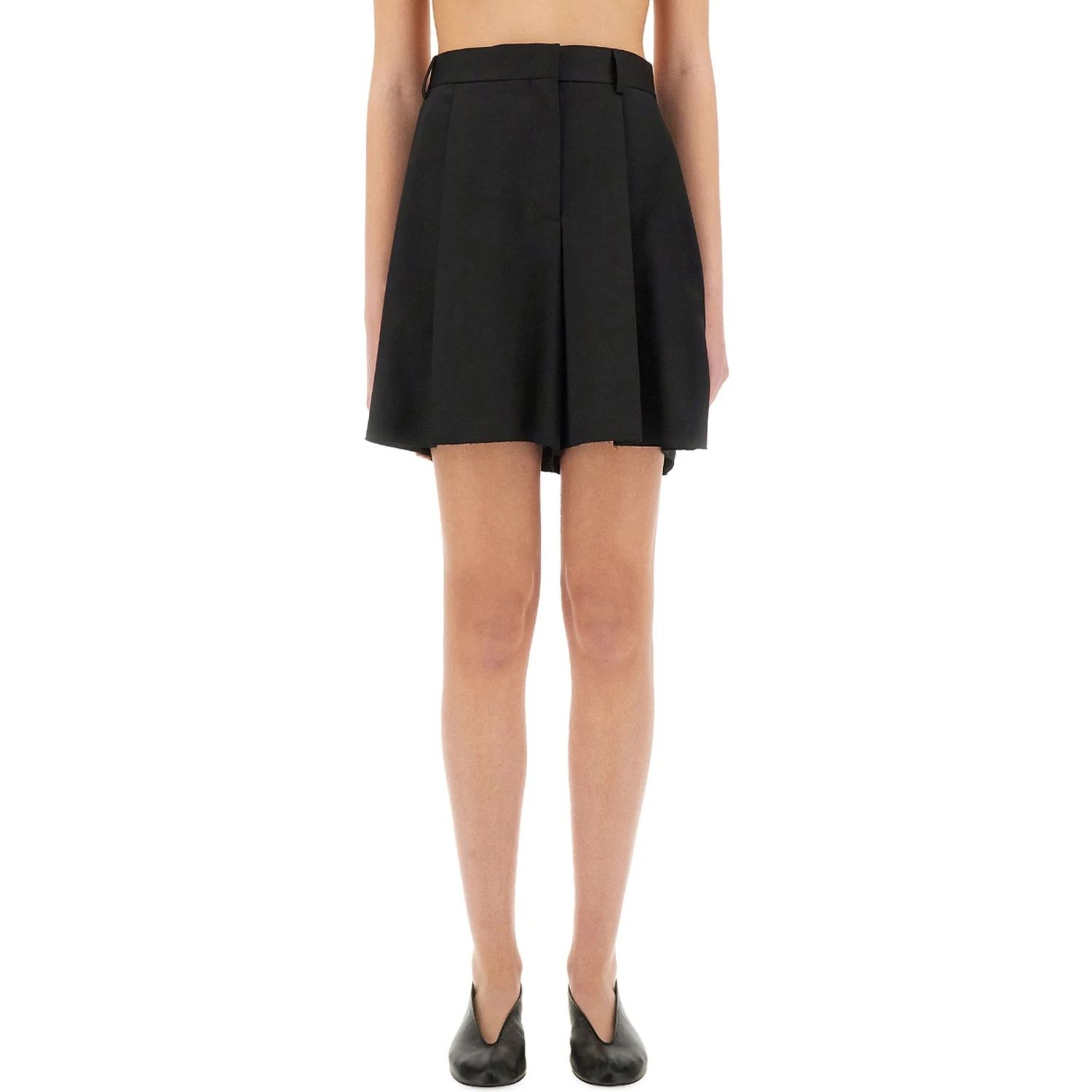 ASYMMETRICAL WOOL SHORTS