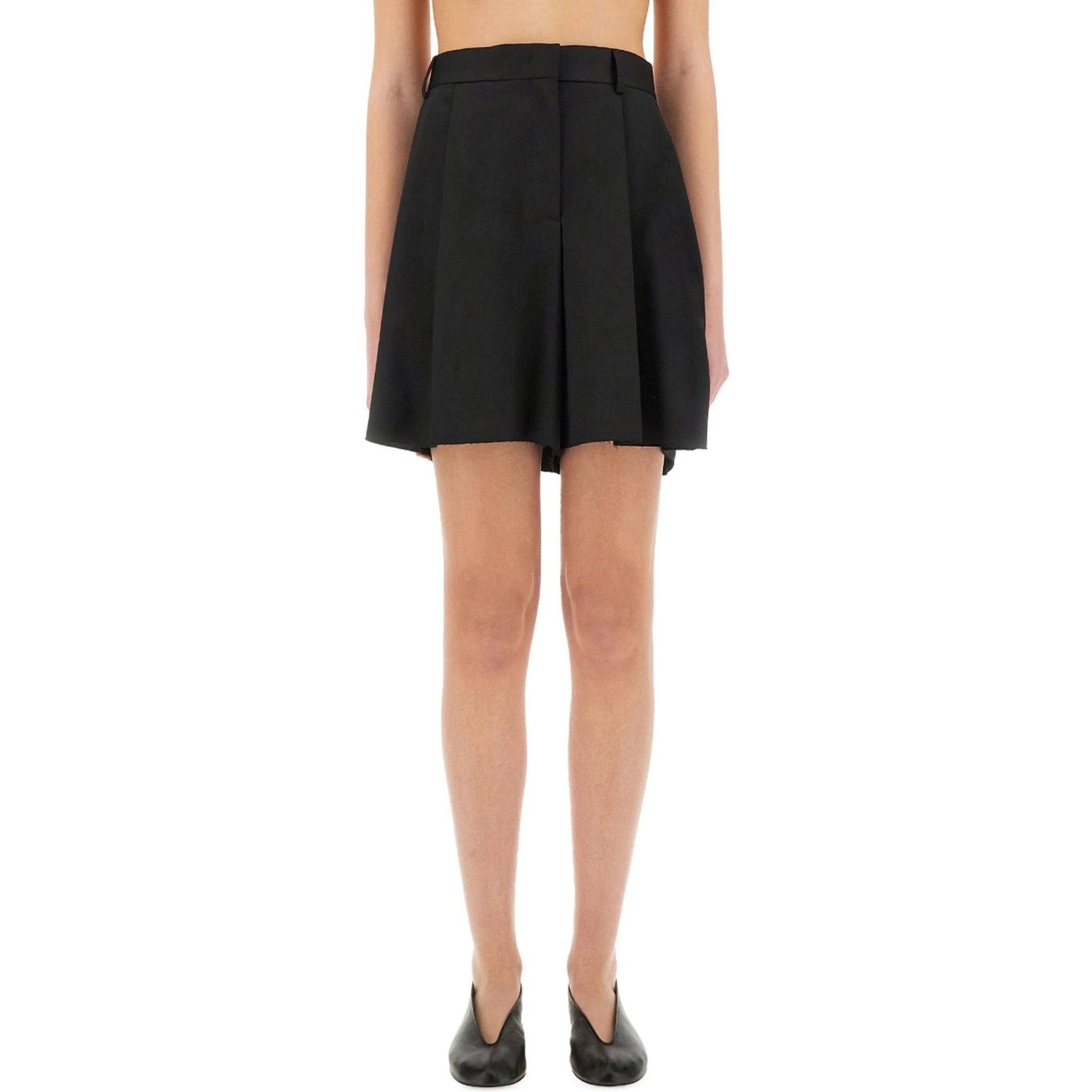 ASYMMETRICAL WOOL SHORTS