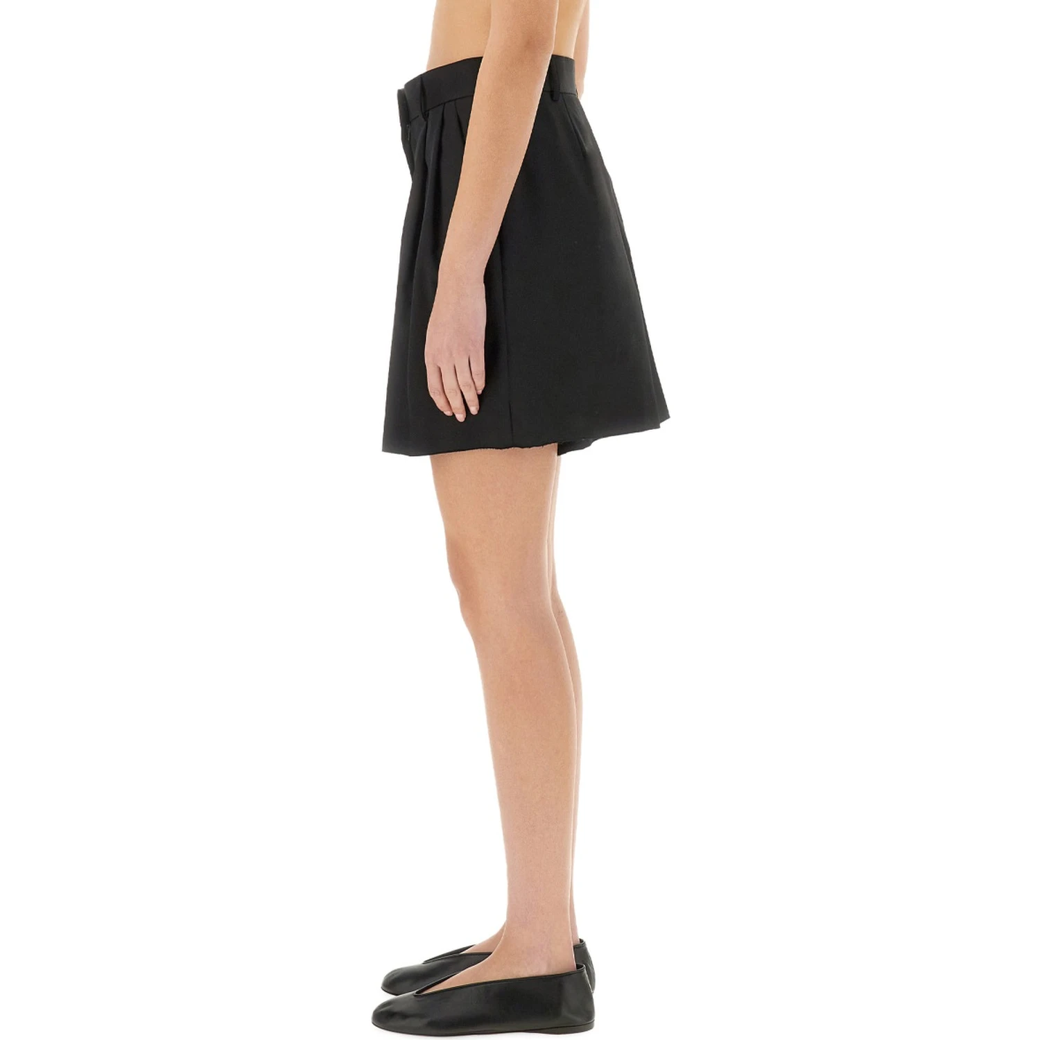 ASYMMETRICAL WOOL SHORTS
