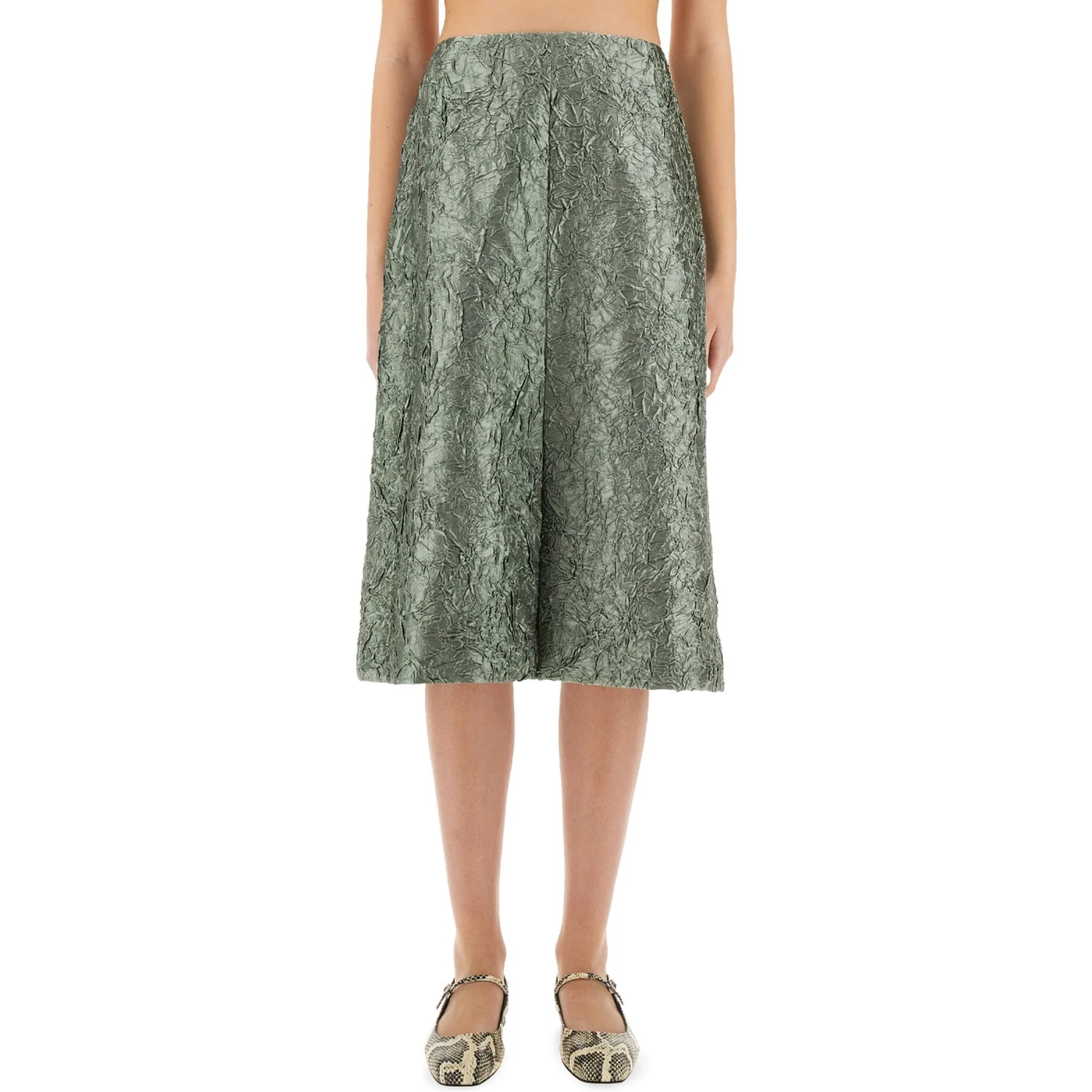 RUCHED SATIN MIDI SKIRT