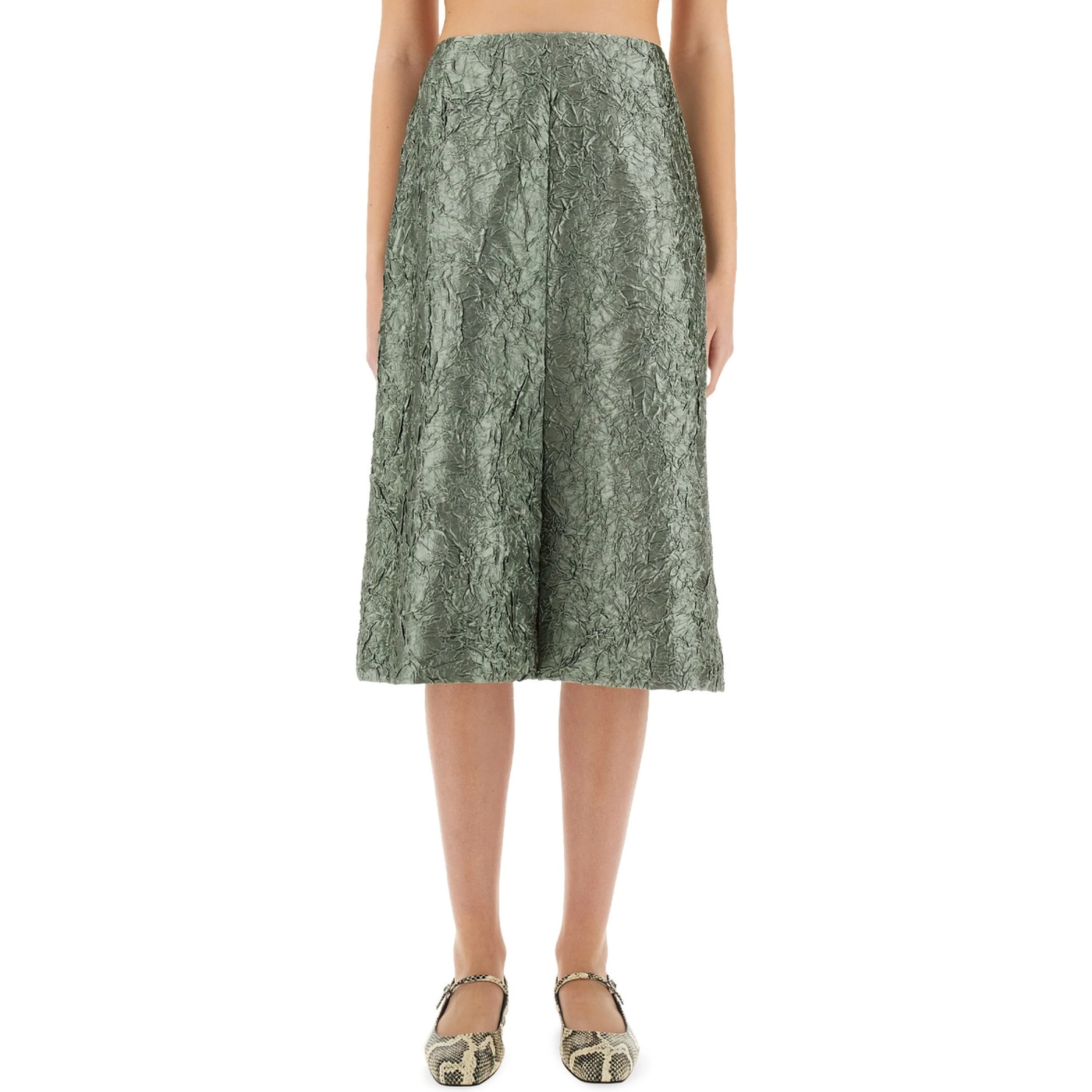 RUCHED SATIN MIDI SKIRT
