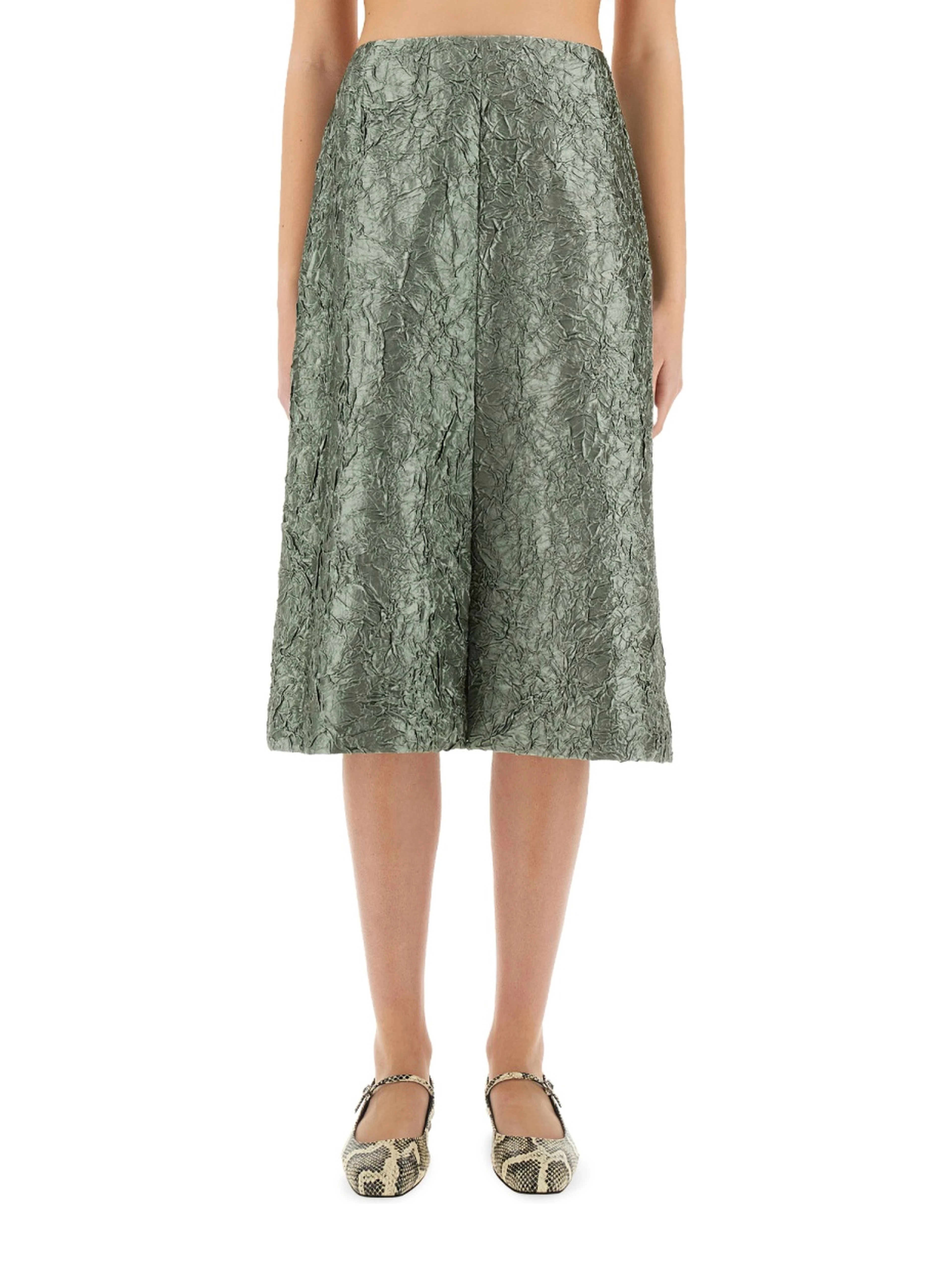 RUCHED SATIN MIDI SKIRT